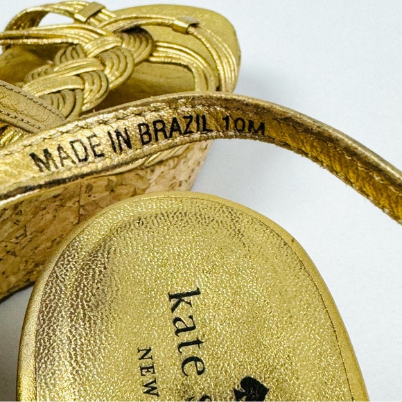 Kate Spade Becca Metallic Gold Braided Strap Cork Wedges - Picture 7 of 14